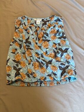 Rachel Zoe Light Blue Floral Sleeveless Top with Mustard Accents